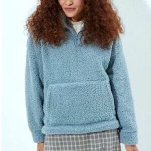 American Eagle Quarter Zip Pullover Sherpa Sweatshirt Cozy Blue Comfy XL